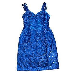 Vtg 80s 90s Niteline Della Roufogali Mini Dress Blue Sequin Party Sz 8